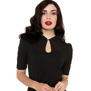 EUC Voodoo Vixen Fitted Puff Sleeve Keyhole Neck Retro 1940s Top
